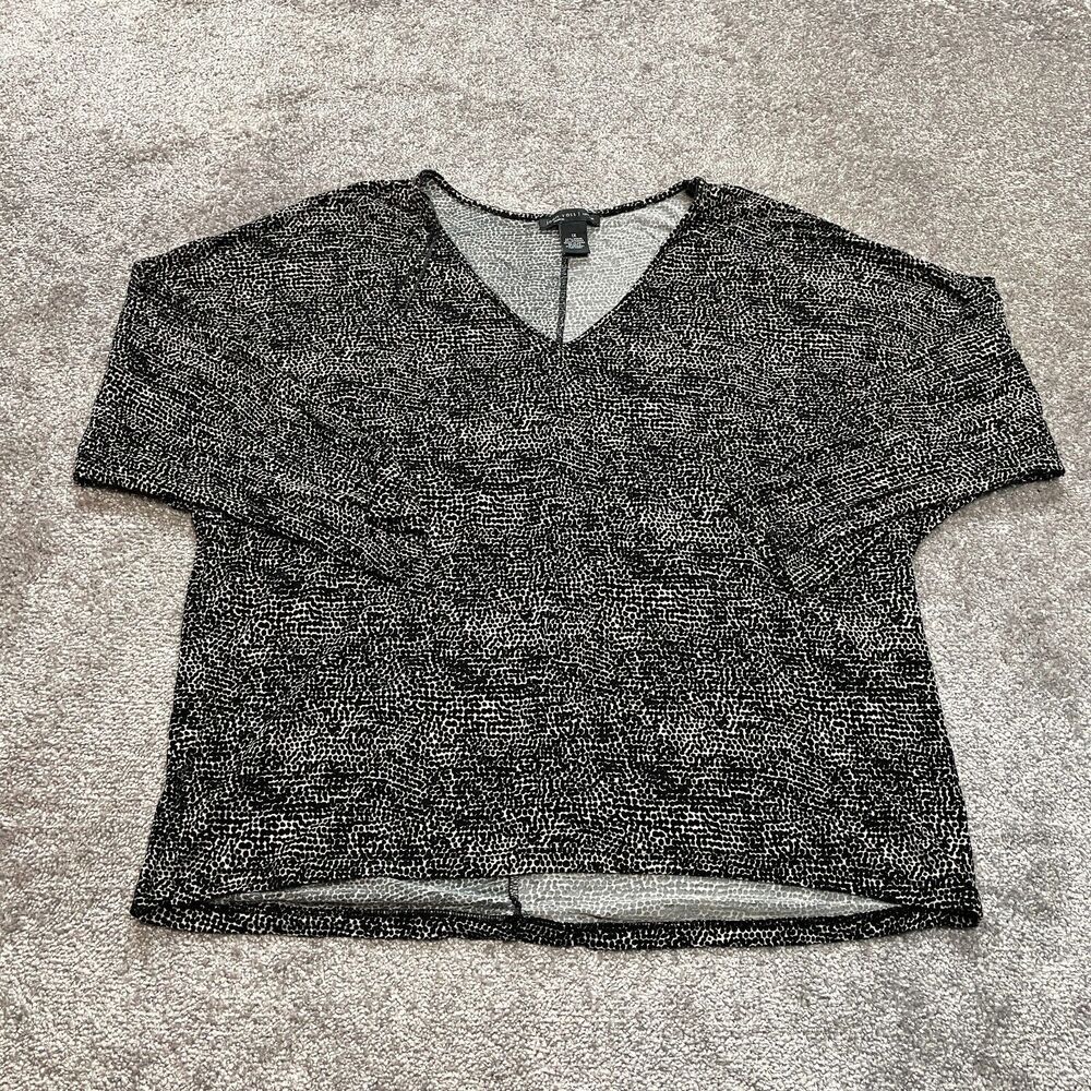 Joan Vass Top Blouse Shirt Womens 1X Black Soft Modal V Neck Casual Ladies Tee